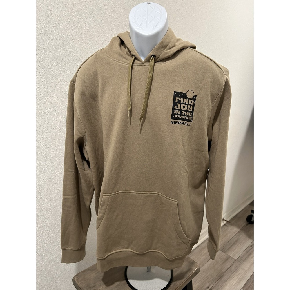 Merrell Mens Graphic Hoodie Tan Long Sleeve Pullover Casual Comfort Size L